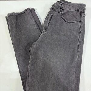 Good American Women's Straight Leg Raw Hem Black Denim Jeans Sz 10/30 Button